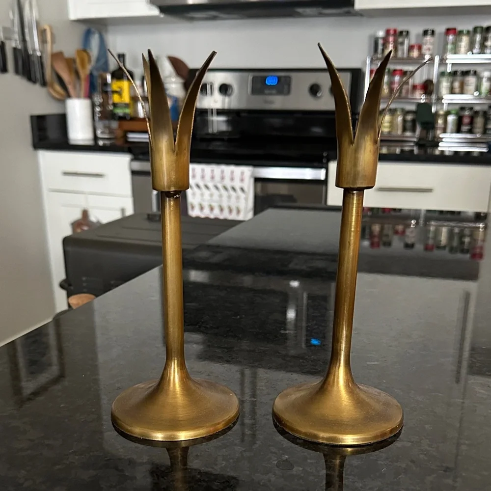 West Elm Brass Tulip Candle Holder Pair/Set